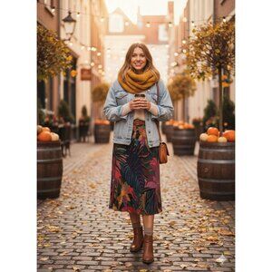 Farm Rio Multicolor Tropical Print Skirt Sz M Casual Comfy Flowy Relaxed Fit